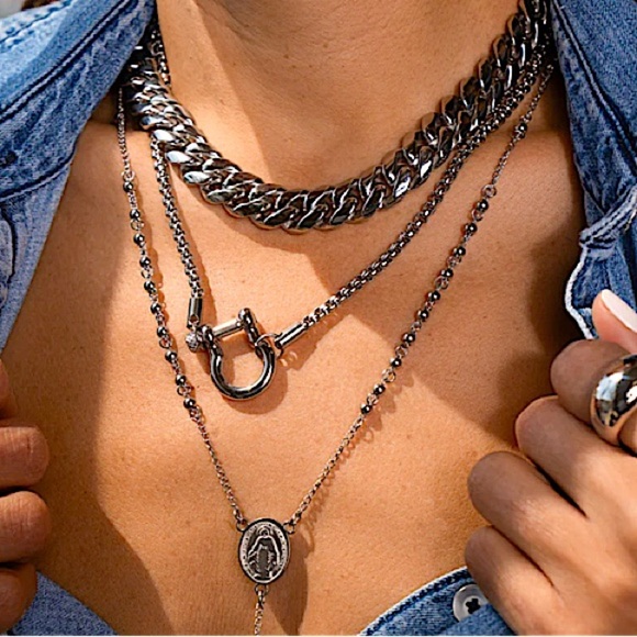 Horseshoe Silver Bracelet Necklace Set HoreseBit Stainless Steel Hypoaller… - Picture 7 of 10